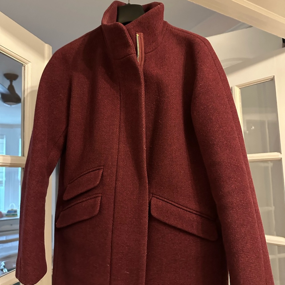 J. Crew Cocoon Coat in Italian Wool, 6P, Burgundy